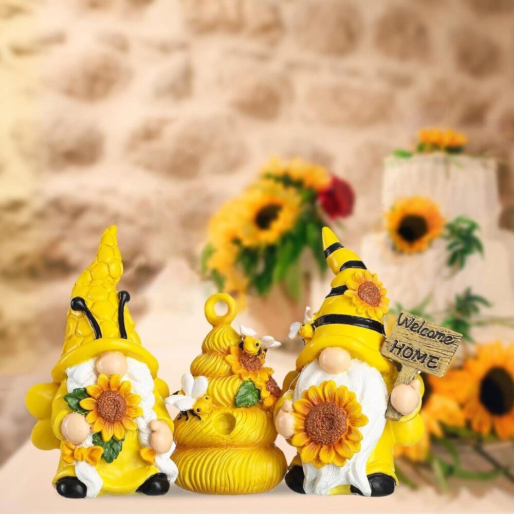 3PCS Bumble Bee Resin Gnomes Decorations Spring Summer Fall Home Figurines Tiere - Picture 7 of 7